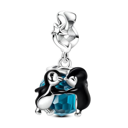 Hapour 925 Sterling Silver Charm for Bracelet Necklace Women Pendant Beads | Virgin Mary Charm, Religious Cross Heart Dragon European Jewelry Mom Charm - color: Dancing Penguin