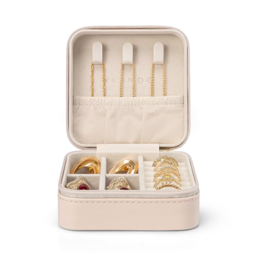 VLANDO Small Travel Jewelry Box Organizer Display Case for Girls Women Gift Rings Earrings Necklaces Storage, Pale Nude Pink - color: Pale Nude Pink