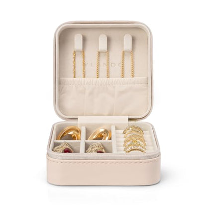 VLANDO Small Travel Jewelry Box Organizer Display Case for Girls Women Gift Rings Earrings Necklaces Storage, Pale Nude Pink - color: Pale Nude Pink