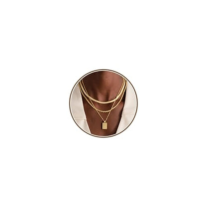 M MOOHAM Layered Gold Necklaces Stack for Women No Tarnish | 14K Gold Plated, Stackable Pendant Necklace Set, Snake Rope Cuban Paperclip Chain, CZ Coin Pendant, Dainty Jewelry Gifts - color: 3 Layered Snake Rope Square Pandent-Gold