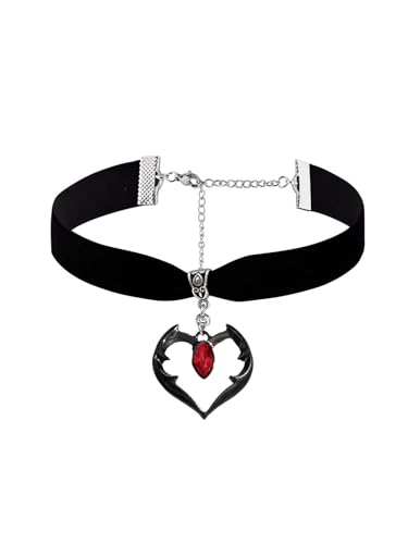 Gothic Black Velvet Goth Choker Necklace for Women,Cameo Black Choker Crow Skull Pendant Necklace Vintage Collar Skull Necklace Gothic Jewelry - style: Heart black red