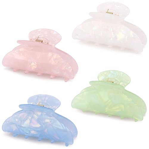 4Pcs Acrylic Claw Clips for Women Hair Accessories, Medium Sized Cute Trendy Claw Clips with Iridescent Glitter for Thick Thin Hair (Beige, Green, Pink, Blue) - color: Beige, Green, Pink, Blue(with Iridescent Glitter)