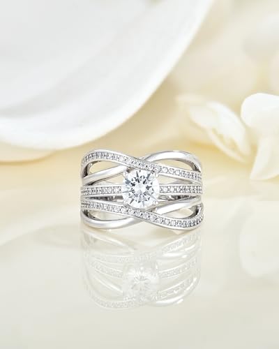Criss Cross Engagement Ring for Women Rhodium plated 5A Cubic Zirconia Eternity Statement Wedding Band Infinity Promise Anniversary Jewelry Size 6-10 - size: 9