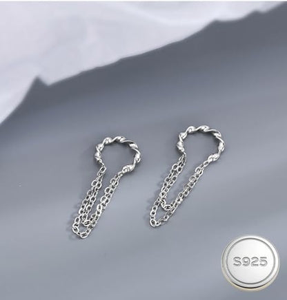 Reffeer Solid 925 Sterling Silver Cuff Earrings Chain Cartilage Wraps for Women Teens Minimalist Cuff Earrings No Piercing - color: A-Silver