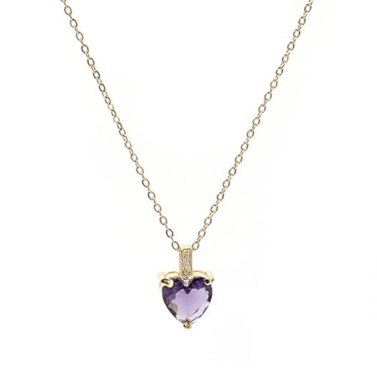 Heart Birthstone Necklace for Women, 14K Gold Plated Birthstone Pendant Necklace Cubic Zirconia Diamond Necklace Dainty Gold Necklace Birthday Gifts for Women Girls - color: 02. February(Amethyst)