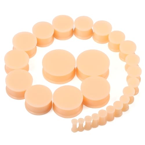 8G-25mm Black Soft Solid Silicone Ear Gauges Stretching Kit Double Flared Plugs Tunnels Expanders Stretcher Saddle Earrings Piercing Jewelry for Men Women Black White Flesh Skin Tone - color: Flesh Skin Tone 8G-25mm