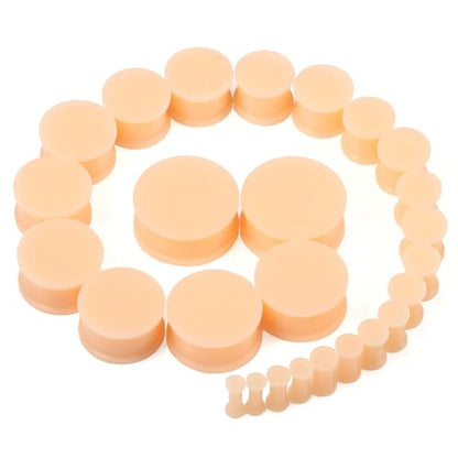 8G-25mm Black Soft Solid Silicone Ear Gauges Stretching Kit Double Flared Plugs Tunnels Expanders Stretcher Saddle Earrings Piercing Jewelry for Men Women Black White Flesh Skin Tone - color: Flesh Skin Tone 8G-25mm
