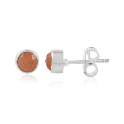 5 MM Natural Gemstone 925 Sterling Silver Hypoallergenic Studs Earrings Jewelry for Women Dainty Trendy Antiqued Silver Birthstone Earrings Jewelry Gifts for Women and Her - color: Peach Moonstone
