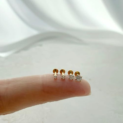 20G/18G/16G Flat Back Earrings Tiny Nose Stud, Cartilage Earring Threadless Tragus Helix Stud Conch Piercing Jewelry - color: SET-stud&hoop, size: 16 gauge (1.2mm post)