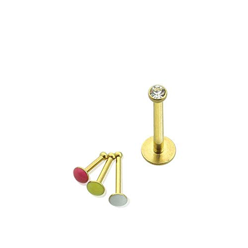 BodyJewelryOnline 316L Surgical Steel 16G Push in Flat Back Labret Studs Medusa Monroe Lip Rings press Fit Gem Cubic Zirconia CZ Nose Tragus Helix Earrings Piercing Jewelry 8mm - color: Gold IP