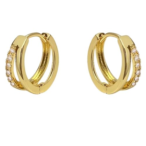 Dainty Gold Huggie Hoop Earrings for Women - 18K Gold Plated Cubic Zirconia Lightweight Mini Double Hoops Earrings for Everyday Wear - style: Double Hoop Gold
