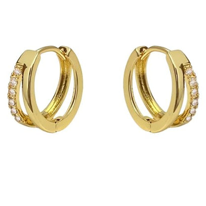 Dainty Gold Huggie Hoop Earrings for Women - 18K Gold Plated Cubic Zirconia Lightweight Mini Double Hoops Earrings for Everyday Wear - style: Double Hoop Gold