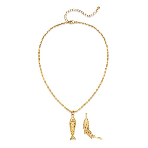 Chunky Gold Fish Pendant Necklace For Women Long Silk Scarf Turquoise Strand Necklace With Fish Pendants Boho Beach Shell Statement Necklaces - style: Gold Bead