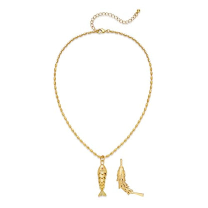 Chunky Gold Fish Pendant Necklace For Women Long Silk Scarf Turquoise Strand Necklace With Fish Pendants Boho Beach Shell Statement Necklaces - style: Gold Bead