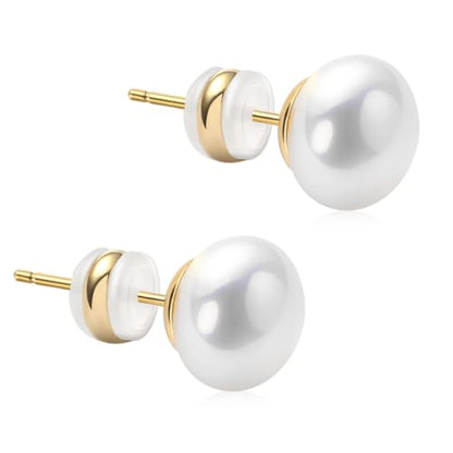 Simulated Pearl Stud Earrings for Women | S925 Sterling Silver Posts, Hypoallergenic Lightweight Classic Elegant Pearl Jewelry Gift, 8/10/12/14mm - color: White, size: 8mm