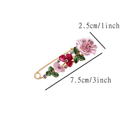 Flower Safety Decorative Pins Brooch Clip, 2PCS Crystal Flower Safety Decorative Brooches Pins, Metal Flower Safety Decorative Pins for Clothing Scarves Shawl Buttons Christmas Gift