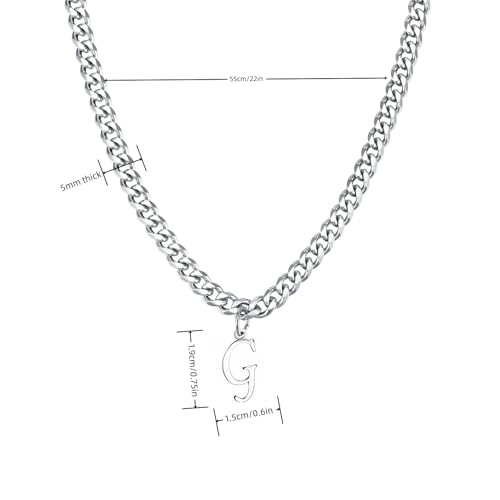 Stainless Steel Initial A-Z Necklace for Men Women,Cuban Chain,Titanium Steel Initial Letter Pendant Charm Necklaces Accessories Jewelry for Woman Man,21 Inch Chain - color: G