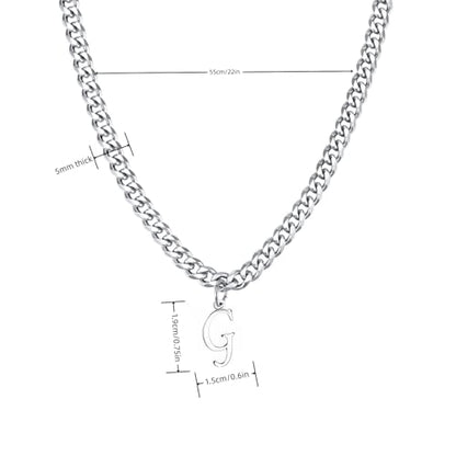 Stainless Steel Initial A-Z Necklace for Men Women,Cuban Chain,Titanium Steel Initial Letter Pendant Charm Necklaces Accessories Jewelry for Woman Man,21 Inch Chain - color: G