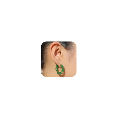 Wellike Beaded Hoop Earrings for Women Natural Stone Pink Gold Huggie Earrings Hypoallergenic Dainty Waterproof Trendy Jewelry - color: green, size: 30mm