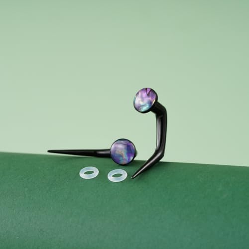 TBOSEN 18PCS Stainless Steel Stretching Kit Taper Bend Expander O-Ring Round | Flower | Heart | Cat Top Body Piercing Jewelry Set - color: Aurora Round Top,Black