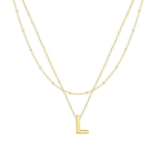Gold Initial Necklaces for Women, 14k Gold Plated Round Letter A-Z Pendant Necklace Trendy Capital Monogram Necklace Dainty Name Pendant Necklace for Women Jewelry Gifts - style: Gold L