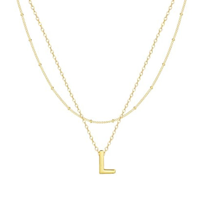 Gold Initial Necklaces for Women, 14k Gold Plated Round Letter A-Z Pendant Necklace Trendy Capital Monogram Necklace Dainty Name Pendant Necklace for Women Jewelry Gifts - style: Gold L
