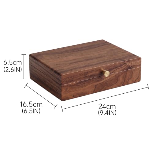 Walnut Wood Jewelry Box with Necklace Hook, Gift for Women | 7 Necklace Hooks, Velvet-Lined, Stores Watches Rings Earrings Necklaces Bracelets, Jewelry Organizer, Gift for Her - style: 1 Layer A