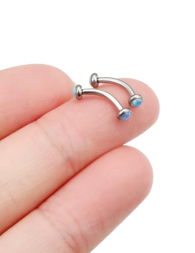 Jenxnjsjo F136 Titanium 16g 6/8/10mm Opal Eyebrow/Rook/Snug/Vertical-Labret/VCH/Snake-Eyes/Anti-Tragus/Christina/Daith/Belly-Button/Bridge/Hood/Surface Curved Barbell Piercing Jewelry for Women Men - color: Blue Opal, size: 8mm