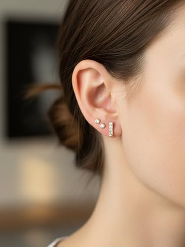 All Moissanites Sparkly Geometric Stud Earrings for Women, Solid 925 Sterling Silver with Rhodium/Gold Plated Hypoallergenic, Lightweight Comfy Earrings - color: Bar - Yellow Gold