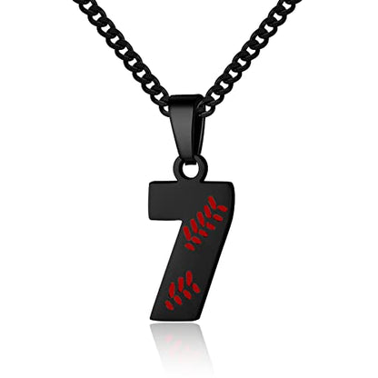 Hatti Doris Baseball Number Necklace for Men 00-99 - Jersey Number Necklace with Stainless Steel Gold Plated Chain & Baseball Charm Pendant - color: Black, style: 7