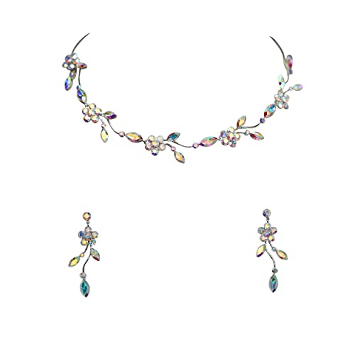 Faship Gorgeous Rhinestone Crystal Floral Necklace Earrings Set - color: AB
