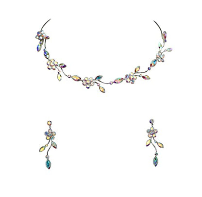 Faship Gorgeous Rhinestone Crystal Floral Necklace Earrings Set - color: AB