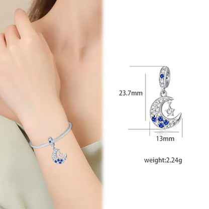Charm for Bracelets and Necklaces, Heart Animals 925 Sterling Silver Bead Celestial Sun Moon Star Charms Jewelry Gift for Women Girls - color: Sparkling Moon Star Dangle Charm