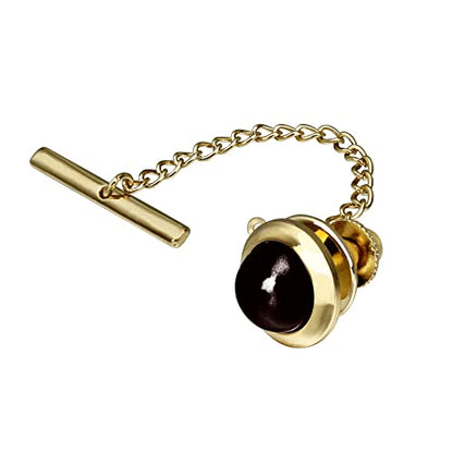 AMITER Crystal/Pearl Tie Tack with Chain, Gold Mens Tie Pin Necktie Pins Lapel Pin for Wedding Birthday Anniversary Party - color: 24k Gold+Black Imitation Pearl