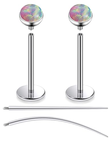F136 Titanium 20/18/16G Internally Threaded Flat Back Multicolor Opal Stud Earrings Nose Rings Lip Labret Medusa Monroe Piercing Jewelry with Taper for Women Men - color: Pink, size: 20g*10mm*3mm