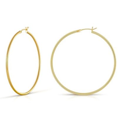 Gold Hoop Earrings for Women 14K Gold Plated | 925 Sterling Silver Post Hypoallergenic Hoop Earrings - color: Gold, size: 60mm
