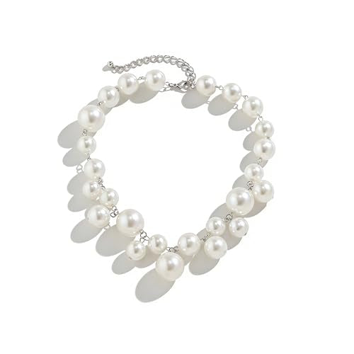 CSIYANJRY99 Chunky Pearl Necklace for Women Big Faux Pearl Beaded Strand Necklace Wedding Prom Jewelry for Women - color: white