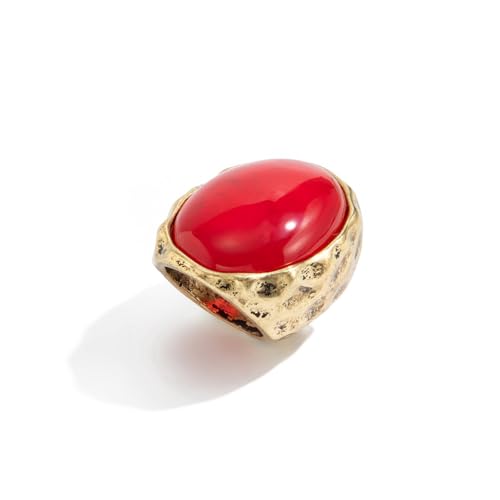 Chunky Oval Gemstone Ring for Women Vintage Resin Amber Ring Statement Big Geometric Irregular Finger Joint Ring Simple Classics Y2K Party Holiday Jewelry Accessories - color: Red