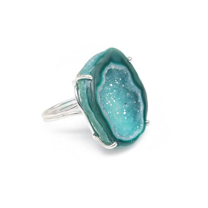 Geode Ring Set with Agate and Quartz Crystals,Stone Sizes 25-30mm - color: Green, style: 1
