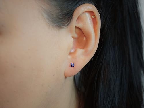 QueenBee 14K Gold Plated Ivy Flower Birthstone Stud Earrings for Women Dainty Floral Gemstone Studs Unique Jewelry Gift for Her - color: Sep-Sapphire