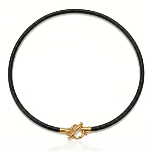 Leporem Handmade 4mm Black Cowhide Cord Necklace 18K Gold Plated Stainless Steel Toggle Clasp Unisex Minimalist Jewelry Base