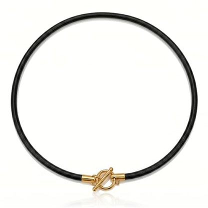 Leporem Handmade 4mm Black Cowhide Cord Necklace 18K Gold Plated Stainless Steel Toggle Clasp Unisex Minimalist Jewelry Base