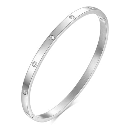 MYNENEY Womens Bracelets Stainless Steel Pave Cubic Zironia Stackable - color: 4mm-Crystal Silver, size: 6.1 Inch