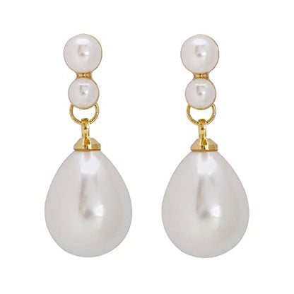 Pearl Clip on Earrings for Women Drop Clip Earrings for Women Gold Plated White Imitation Pearl Earrings Fashion - color: Waterdrop Pearl