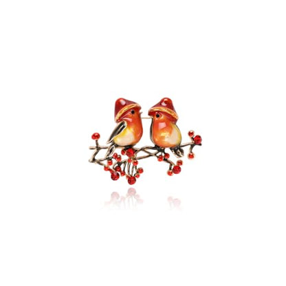 Enamel Bird Brooch for Women Rhinestones Owl/Hummingbird/Eagle/Toucan Lapel Pin Cute Bird Brooches Jewelry Gifts for Mom Wife - color: Red-Robin