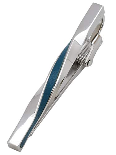 [TAVARAT] Tie Clip Tie Clips for Men Genuine Leather Silver Tie Bar Tie Pin Tps-078 - style: blue