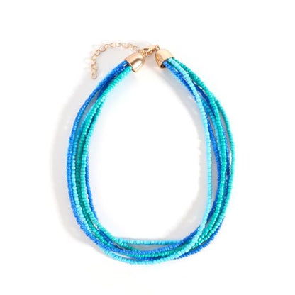 Colorful Multi-layered Seed Beaded Necklace Choker For Women Bohemian Handmade Crystal Stone Gemstone Hawaiian Necklace Holiday Birthday Summer Beach Jewelry Gift - color: Blue