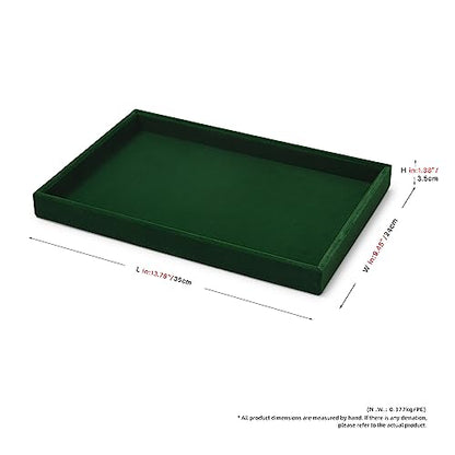 Flat Velvet Jewelry Display Tray for Dresser & Retail Green | No Compartment Design, Large Open Space, Stackable, For Ring Necklace Bracelet Watch Earring Bangle - size: 1 Grid