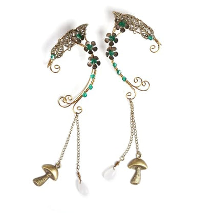 Elf Ear Cuffs, OwMell Handcraft Silver Pointed Fairy Elven Cosplay Fantasy Costume Bridal Wedding Earrings for Non Pierced Ears - style: Forest Mushroom