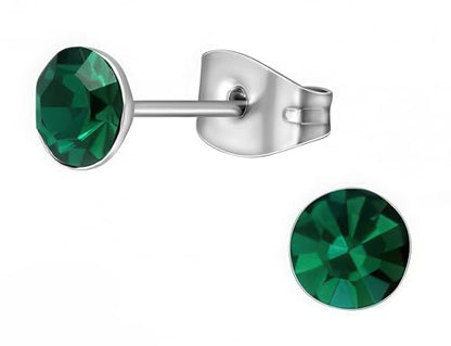 Stainless Steel Stud Earrings 5mm Crystal Birthstone Ultra-Tiny Cartilage Tragus Helix Second Ear Stackable Jewelry - color: May - Green